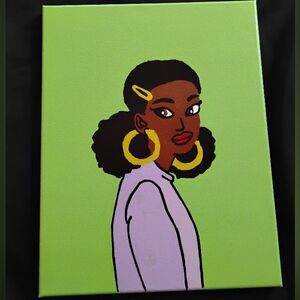Pop Art Canvas Portrait Black Woman Natural Hair Gold Hoops Wall Decor